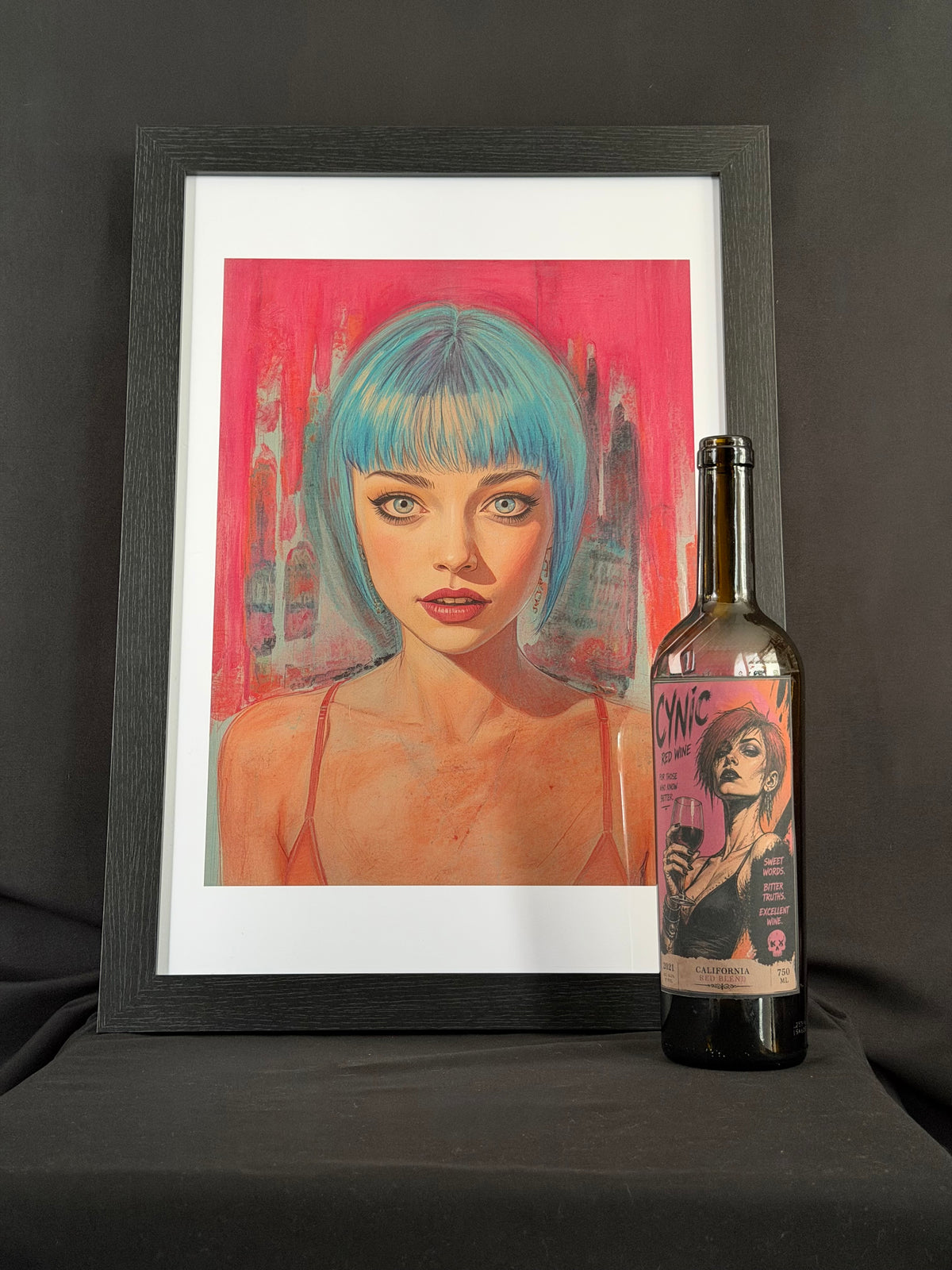 Art print “Zai” – Blue-Haired Cyberpunk Portrait A3+