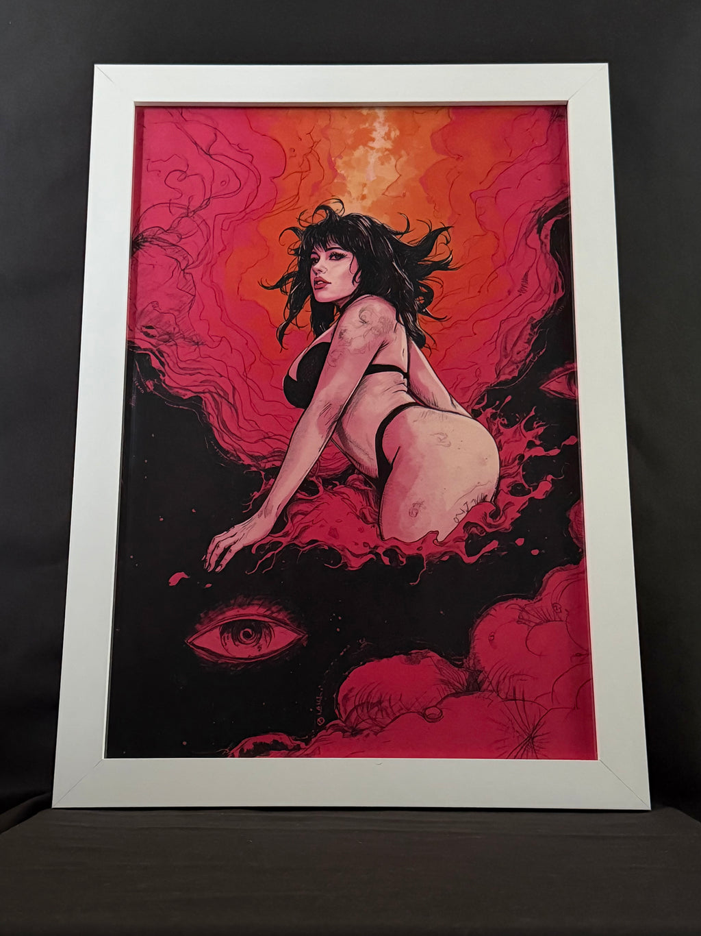 Art print “Pink Eye” – Dark Surreal Woman Wall Art A3+