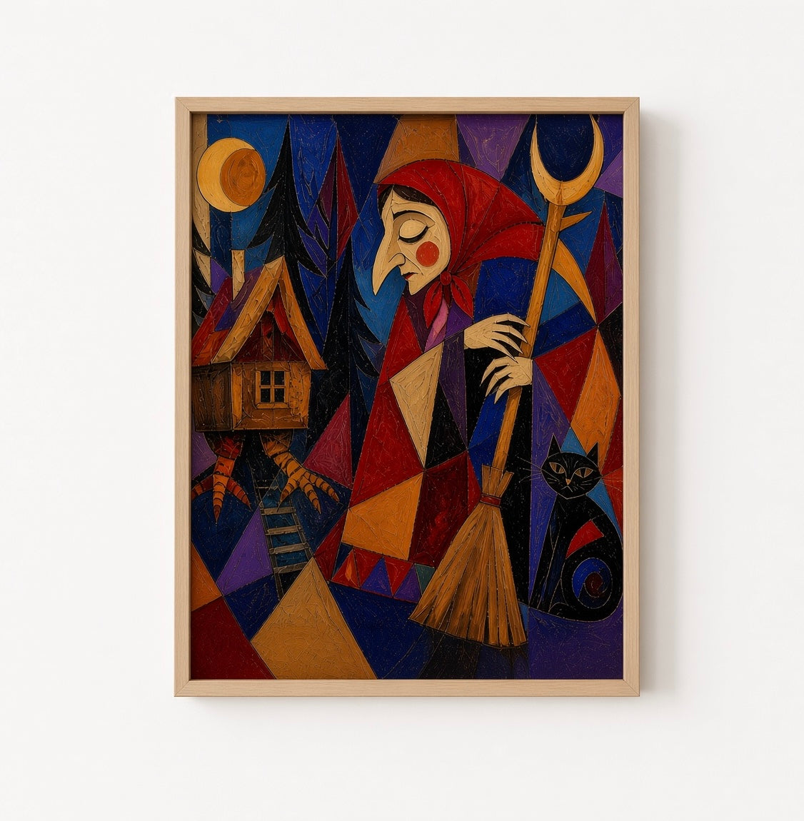 Baba Yoga | Geometric Folk Witch Art Print A3+