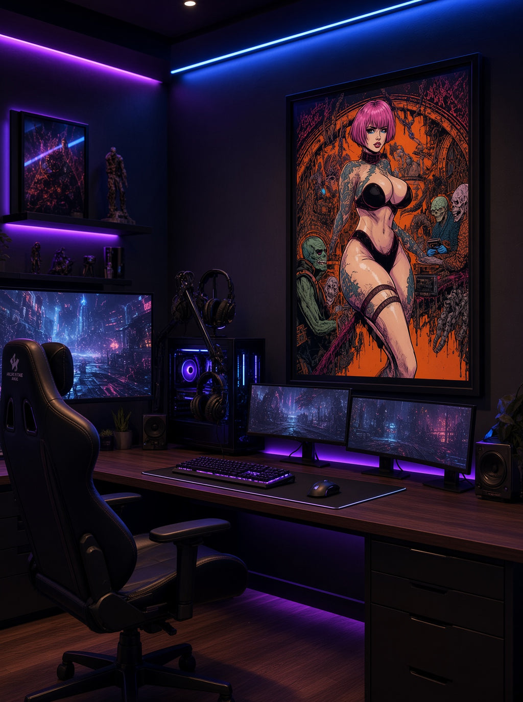 “Neon Saint” – Cyberpunk Art Print & Back Print T-Shirt