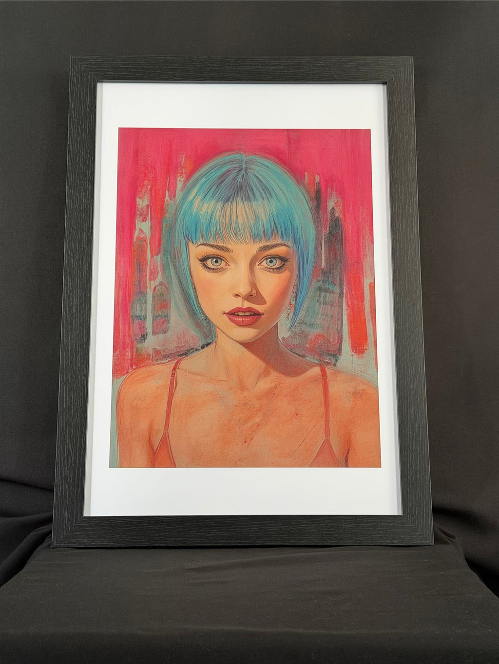 Art print “Zai” – Blue-Haired Cyberpunk Portrait A3+