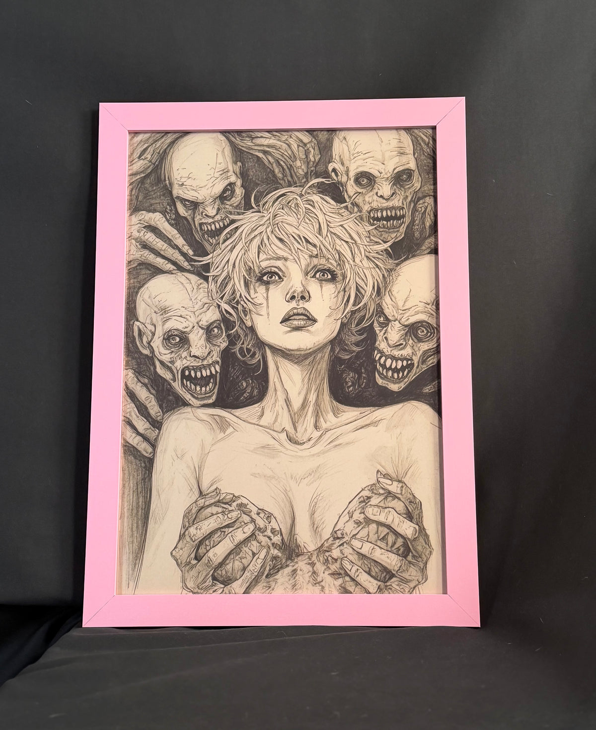 Art print “Suffocation” – Horror Surreal Gothic Pencil Drawing A3+ 🔞