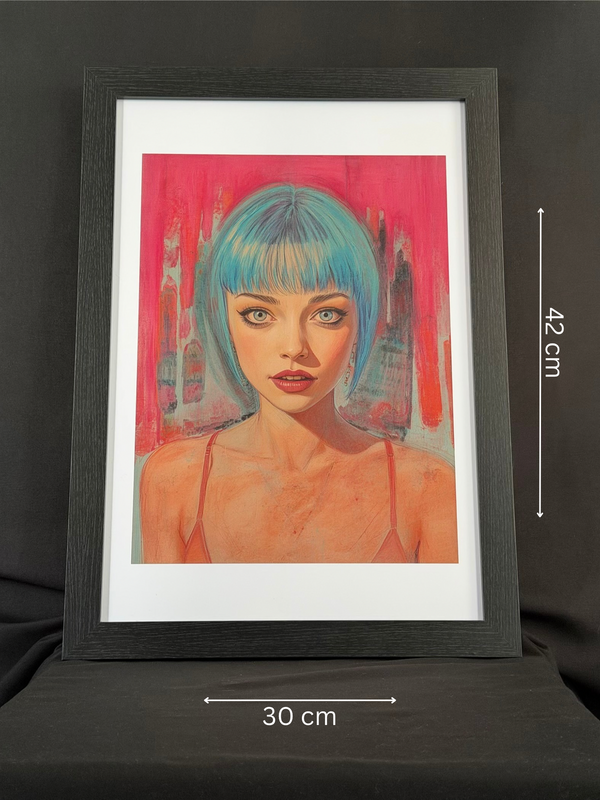 Art print “Zai” – Blue-Haired Cyberpunk Portrait A3+